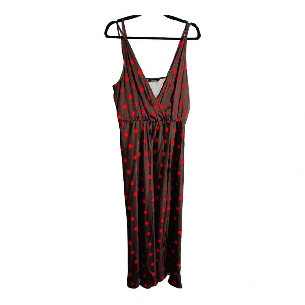 NWOT Zara Red Polka Dot Midi Sleeveless Dress - Picture 4 of 8